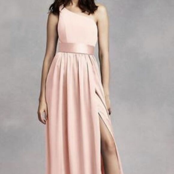 NWT Vera Wang White Blush Pink One Shoulder Gown Prom/Bridesmaids Dress Size 6 - Picture 3 of 13